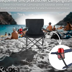 Ecosa Campingstuhl Schwarz Klappstuhl Faltbar – Robuster Outdoor Stuhl mit Tragetasche