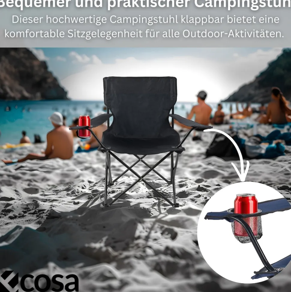 Ecosa Campingstuhl Schwarz Klappstuhl Faltbar – Robuster Outdoor Stuhl mit Tragetasche