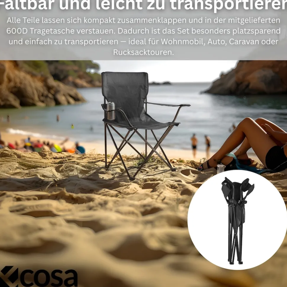 Ecosa Campingstuhl Schwarz Klappstuhl Faltbar – Robuster Outdoor Stuhl mit Tragetasche