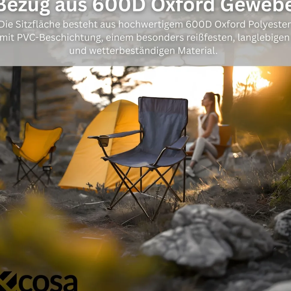 Ecosa Campingstuhl Schwarz Klappstuhl Faltbar – Robuster Outdoor Stuhl mit Tragetasche