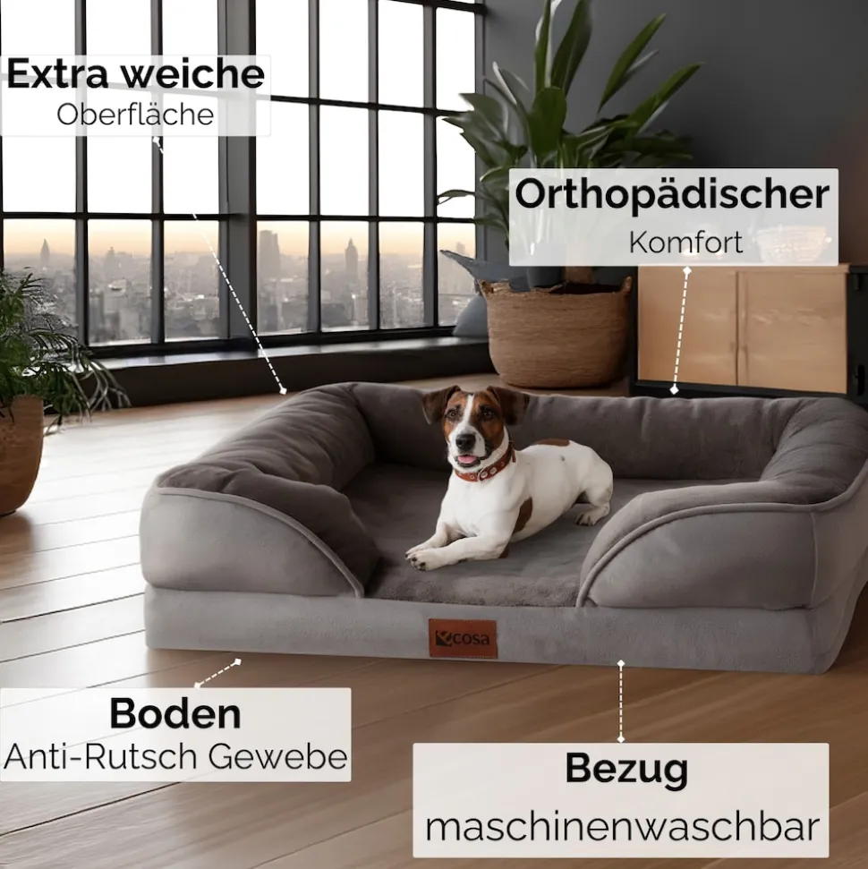 Ecosa Orthopädisches Hundebett 71x58x18cm Wasserfest Anti-Rutsch-Boden