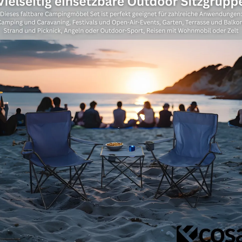 Ecosa 3-teiliges Campingmöbel Set mit 2 Klappstühlen und Campingtisch Faltbar Tragbar