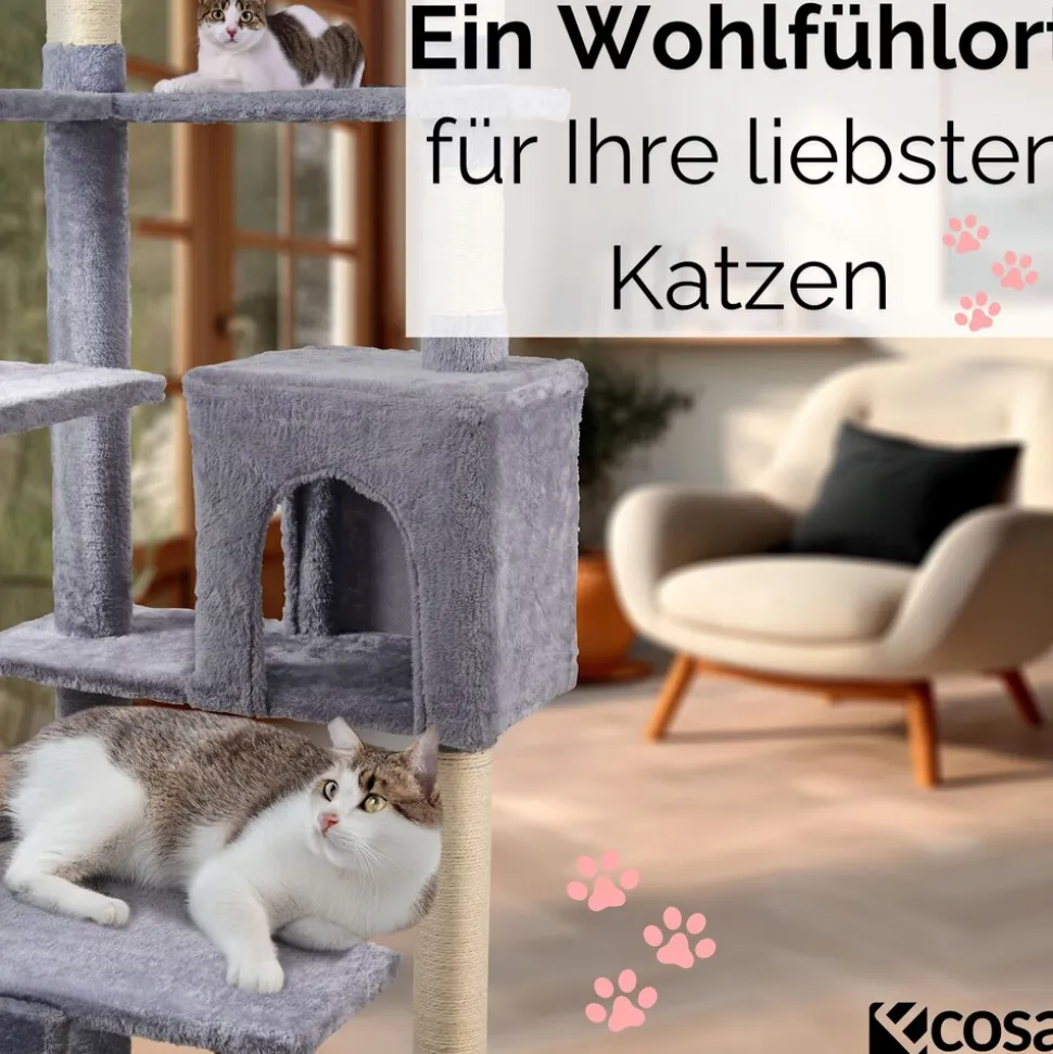 Ecosa XXL Katzenbaum Kratzbaum groß 170cm Kletterturm mit mehreren Plattformen