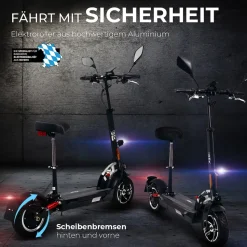 eFlux Lite Six Pro E-Scooter 1000 Watt, Straßenzulassung, 40 km/h, verstellbarer Sitz, Lithium-Akku