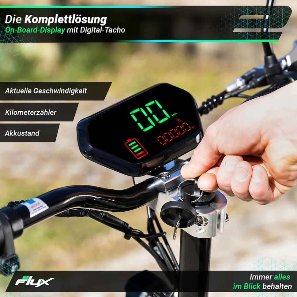 eFlux Street 20 Pro E-Scooter, Straßenzulassung, 20 km/h, 500 Watt, Elektroroller mit Sitz, klappbar