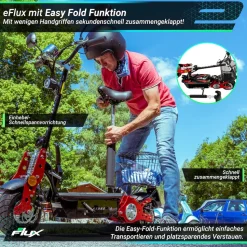 eFlux Street 40 Pro, E-Scooter, Straßenzulassung, 35 km/h, 800 Watt, mit Sitz, Gepäck-Korb, klappbar