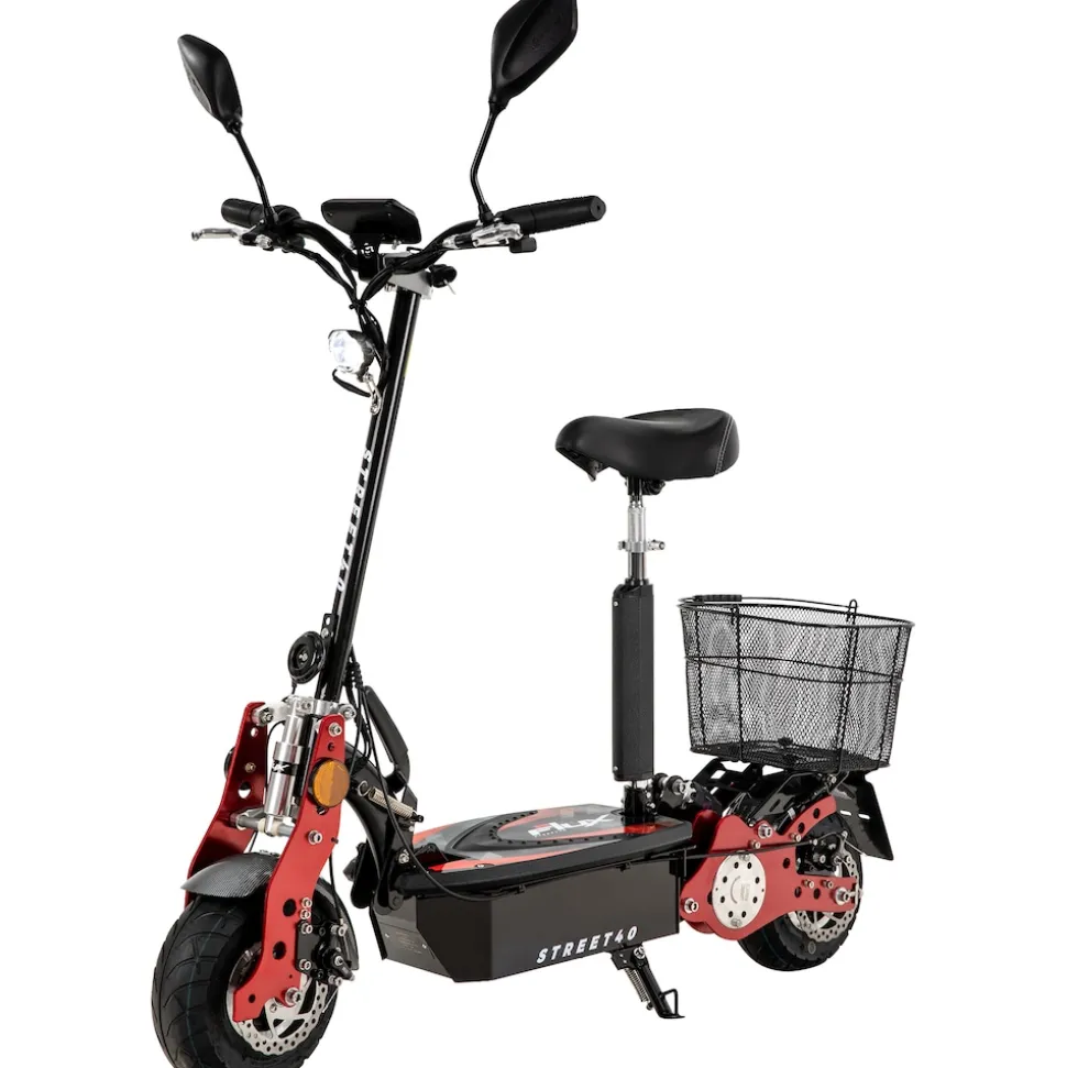 eFlux Street 40 Pro, E-Scooter, Straßenzulassung, 35 km/h, 800 Watt, mit Sitz, Gepäck-Korb, klappbar