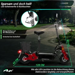 eFlux Street 40 Pro, E-Scooter, Straßenzulassung, 35 km/h, 800 Watt, mit Sitz, Gepäck-Korb, klappbar