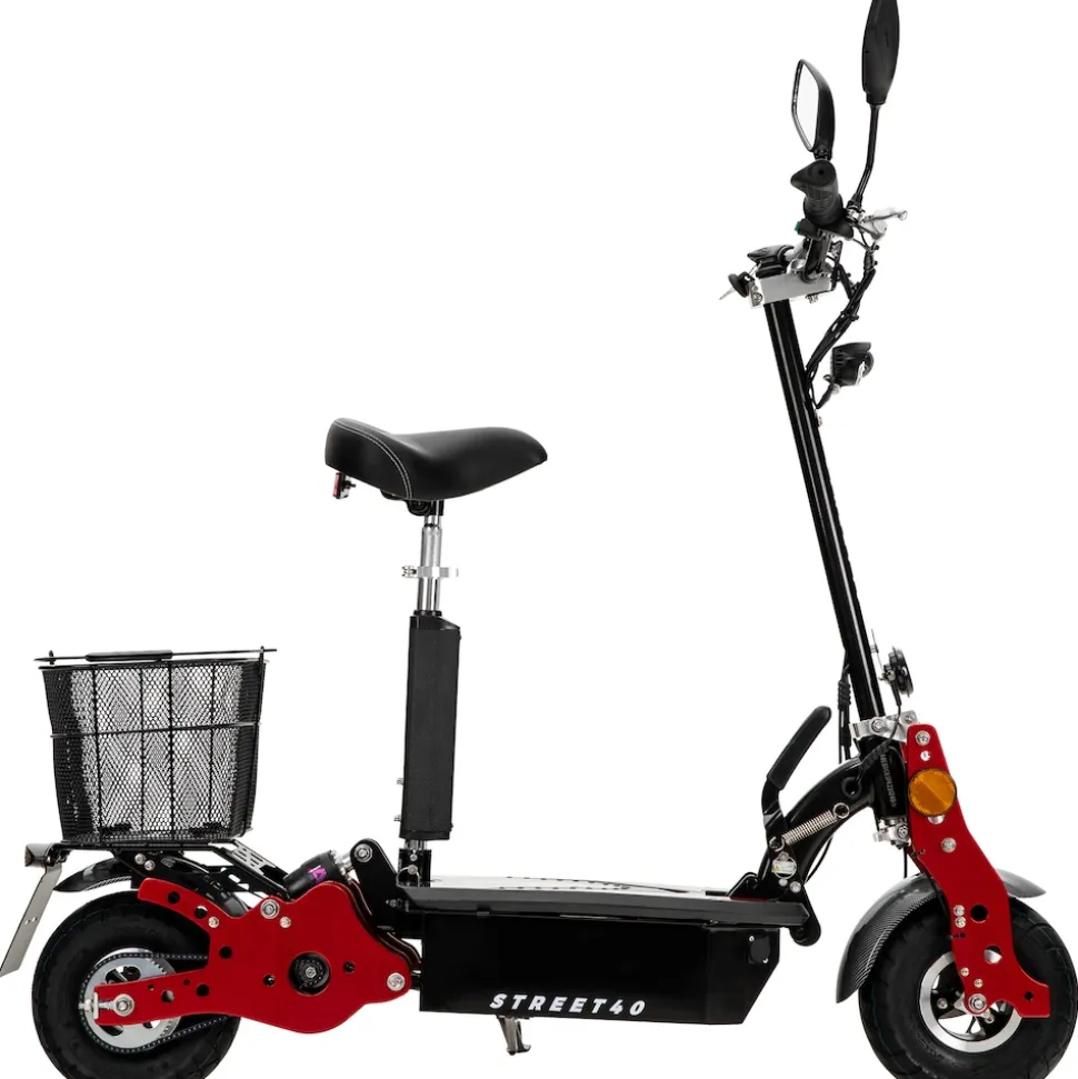 eFlux Street 40 Pro, E-Scooter, Straßenzulassung, 35 km/h, 800 Watt, mit Sitz, Gepäck-Korb, klappbar