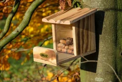 Eichhörnchen-Futterstation mit Futtersilo, Futterstelle aus Holz