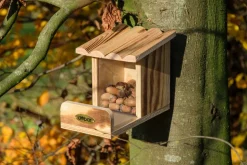 Eichhörnchen-Futterstation mit Futtersilo, Futterstelle aus Holz