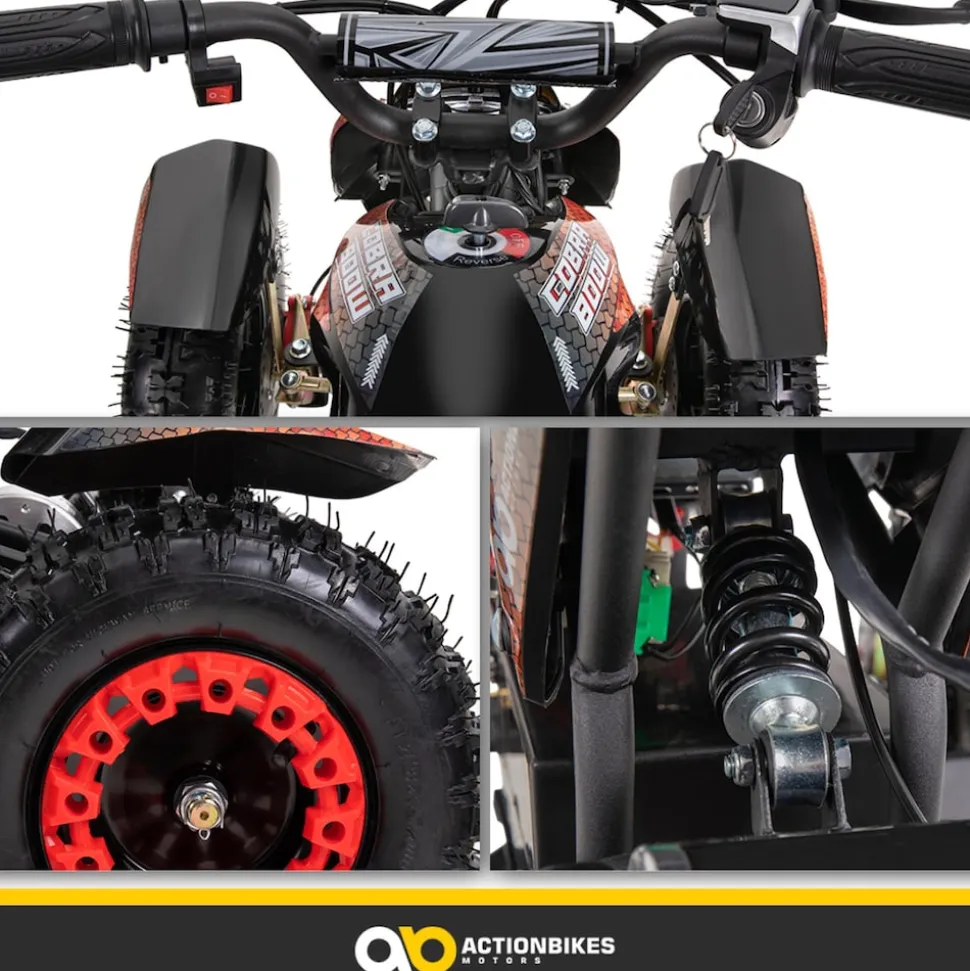 Elektro-Kinderquad Cobra, 800 Watt, bis 24 km/h, ab 8 Jahren, Federung, 3x 12V-Akku, Scheibenbremsen (Rot/Schwarz)