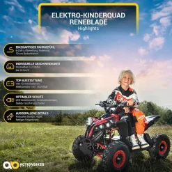 Elektro-Kinderquad Reneblade, Mini-Quad mit 1000 Watt, Federung, Scheibenbremsen, drosselbar, LEDs (Classic, Schwarz/Blau)