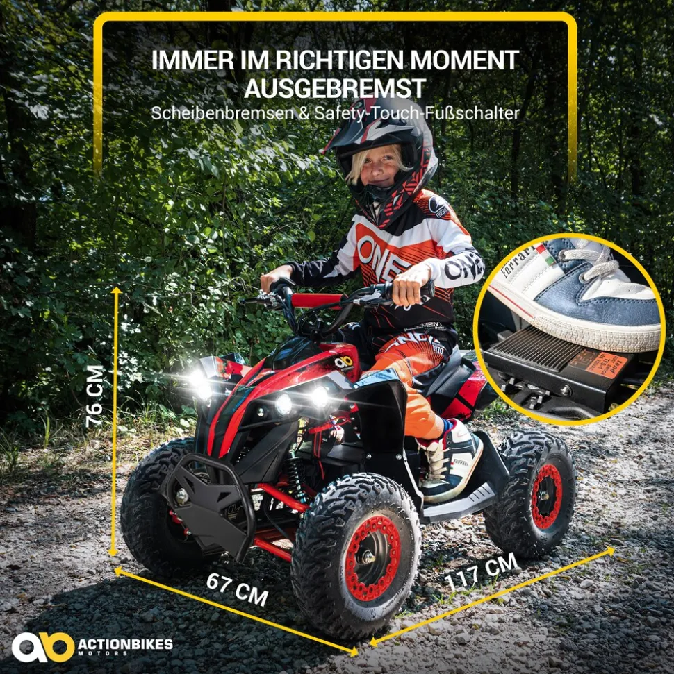 Elektro-Kinderquad Reneblade, Mini-Quad mit 1000 Watt, Federung, Scheibenbremsen, drosselbar, LEDs (Classic, Schwarz/Blau)