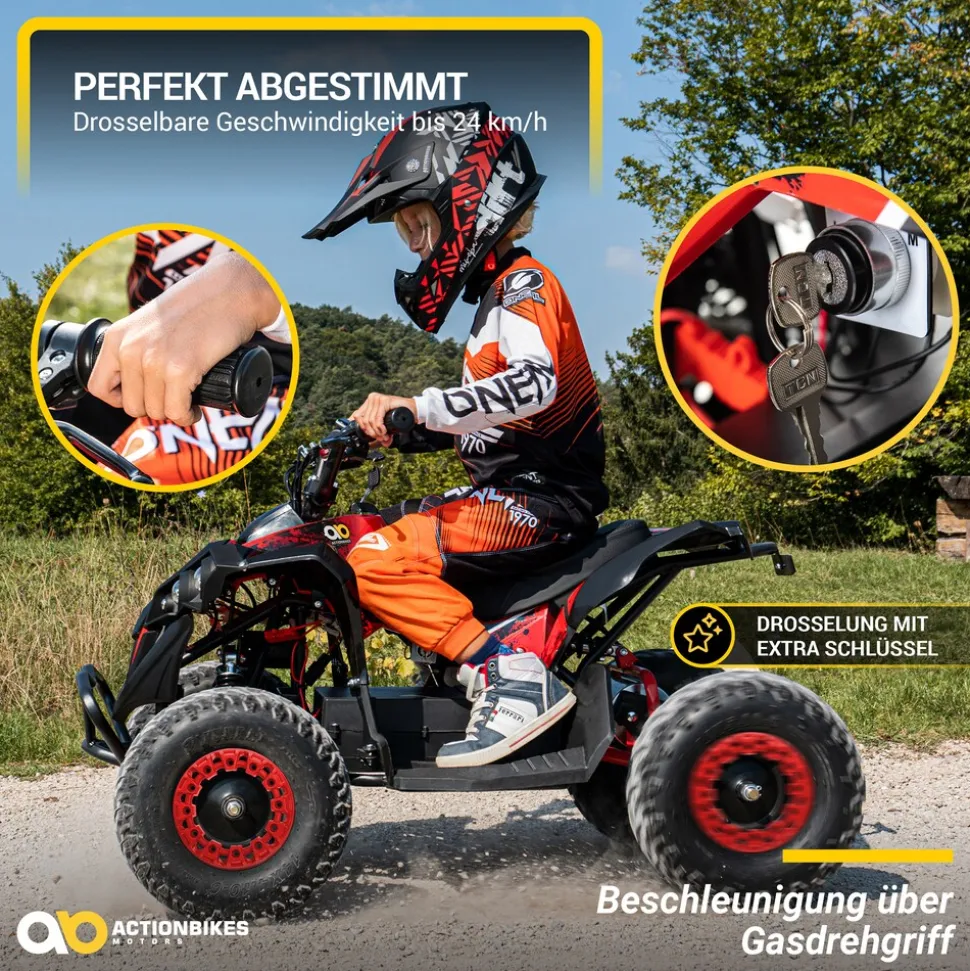 Elektro-Kinderquad Reneblade, Mini-Quad mit 1000 Watt, Federung, Scheibenbremsen, drosselbar, LEDs (Classic, Schwarz/Blau)
