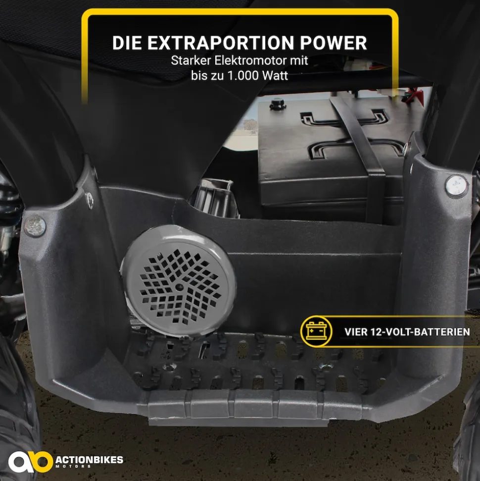 Elektro-Kinderquad S-8 Farmer, Midi-Quad mit 1000 Watt, Scheiben-/Trommelbremsen, bis 20 km/h, ab 8 (Schwarz)