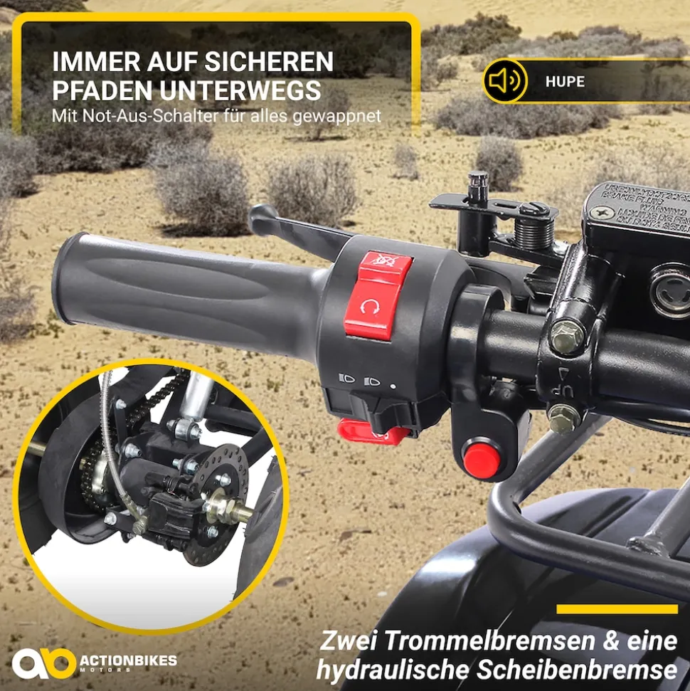 Elektro-Kinderquad S-8 Farmer, Midi-Quad mit 1000 Watt, Scheiben-/Trommelbremsen, bis 20 km/h, ab 8 (Schwarz)