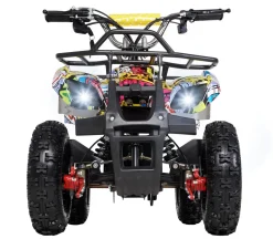 Elektro-Kinderquad Torino, 1000 Watt, Pocket-Quad mit Scheibenbremsen, 24 km/h, 3 x 12-Volt-Batterie (Gelb Graffiti)