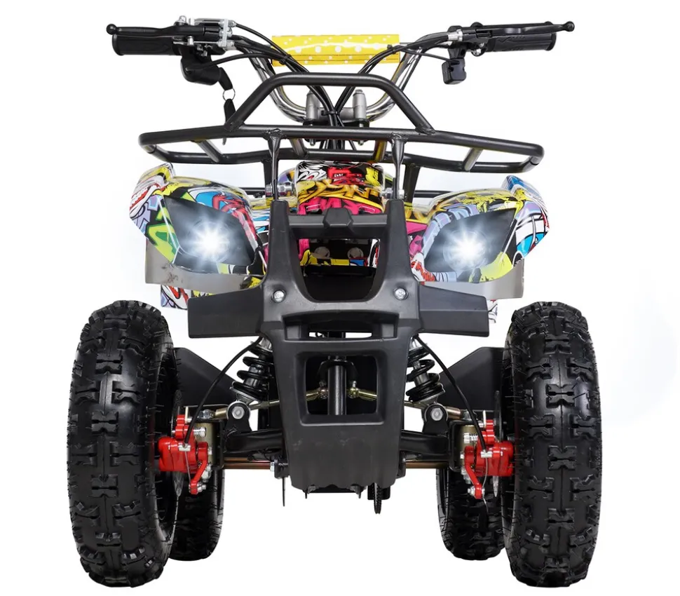 Elektro-Kinderquad Torino, 1000 Watt, Pocket-Quad mit Scheibenbremsen, 24 km/h, 3 x 12-Volt-Batterie (Gelb Graffiti)