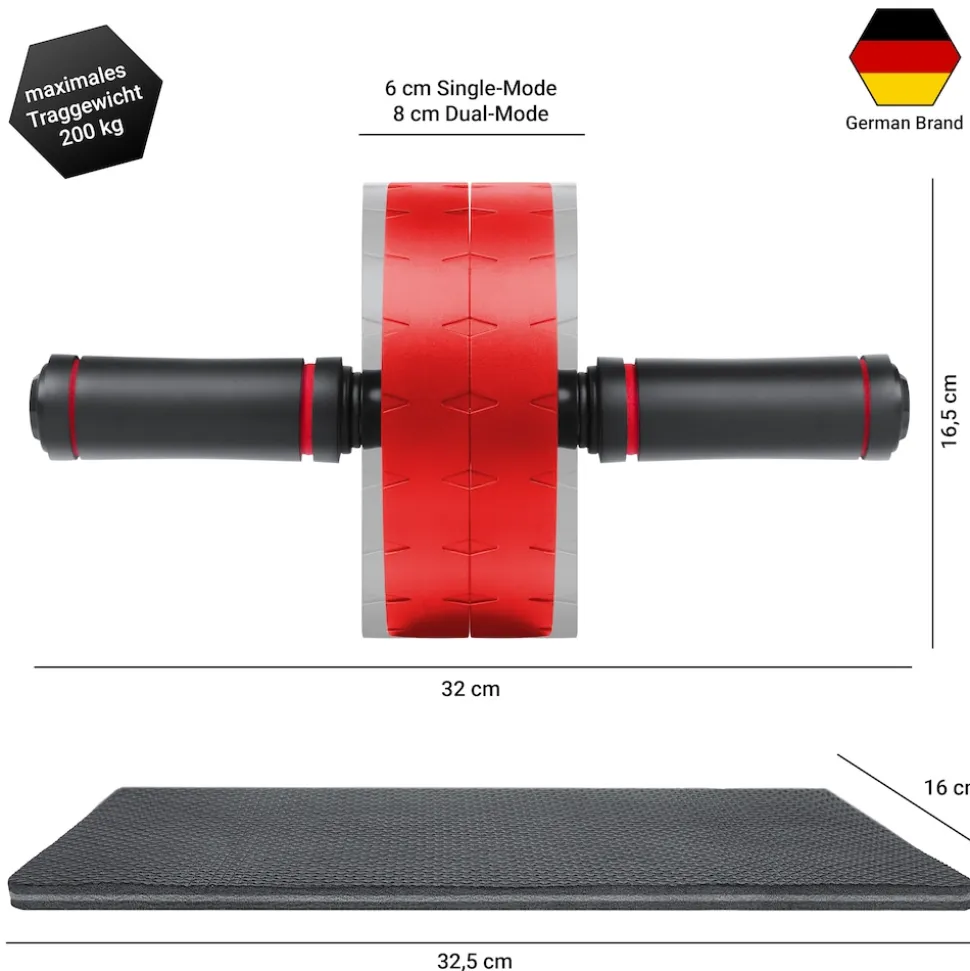 EliteAthlete® Bauchroller Bauchmuskeltrainer - Bauchtrainer für Zuhause - Bauch Weg Abdominal Trainer - AB Wheel Roller inkl. gepolsterter Kniematte - Rot