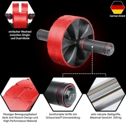 EliteAthlete® Bauchroller Bauchmuskeltrainer - Bauchtrainer für Zuhause - Bauch Weg Abdominal Trainer - AB Wheel Roller inkl. gepolsterter Kniematte - Rot