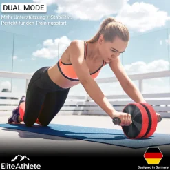 EliteAthlete® Bauchroller Bauchmuskeltrainer - Bauchtrainer für Zuhause - Bauch Weg Abdominal Trainer - AB Wheel Roller inkl. gepolsterter Kniematte - Rot