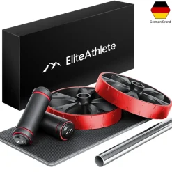 EliteAthlete® Bauchroller Bauchmuskeltrainer - Bauchtrainer für Zuhause - Bauch Weg Abdominal Trainer - AB Wheel Roller inkl. gepolsterter Kniematte - Rot