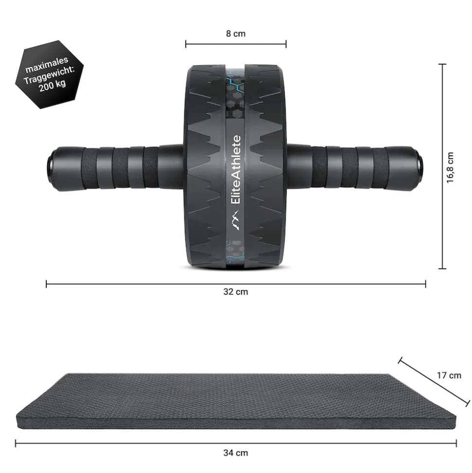 EliteAthlete® Bauchroller Bauchmuskeltrainer - AB Roller - Bauchtrainer für Zuhause - Bauch Weg - Abdominal Trainer - AB Wheel inkl. gepolsterter Kniematte - Blau