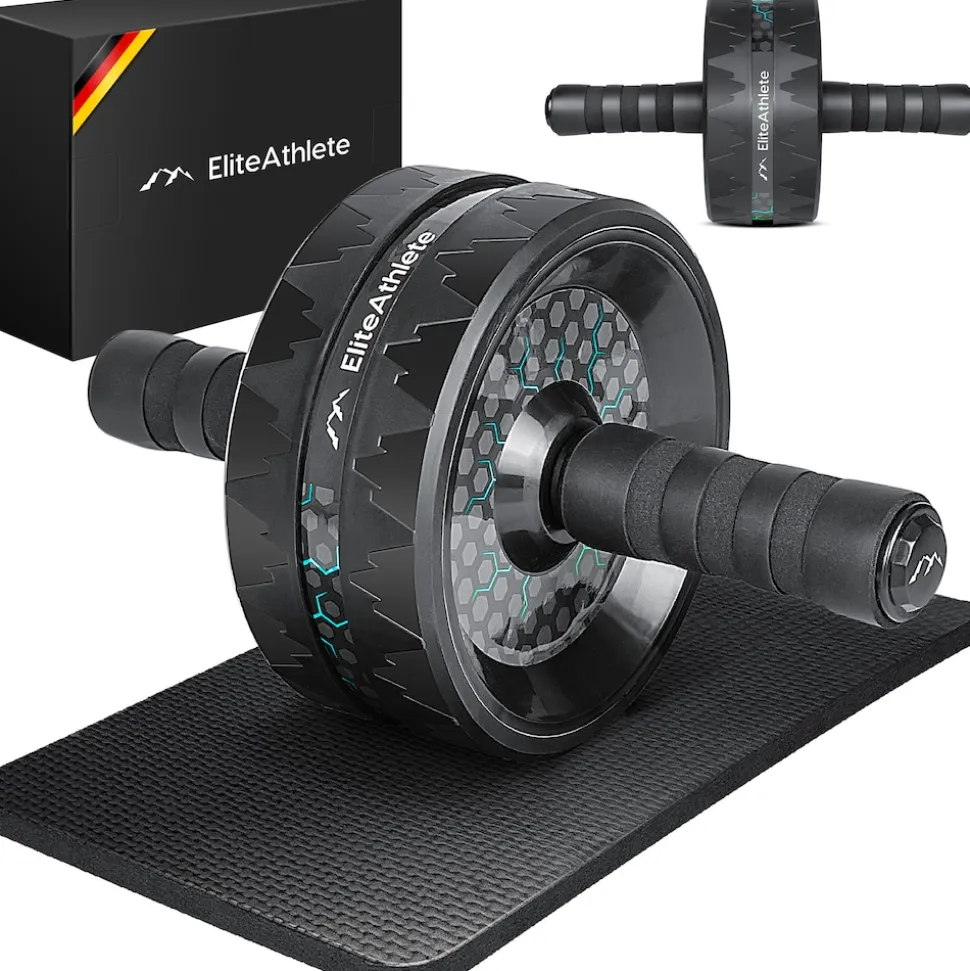 EliteAthlete® Bauchroller Bauchmuskeltrainer - AB Roller - Bauchtrainer für Zuhause - Bauch Weg - Abdominal Trainer - AB Wheel inkl. gepolsterter Kniematte - Blau