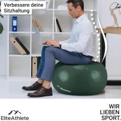 EliteAthlete® Gymnastikball Sitzball Büro ergonomisch mit Anti Burst System - Fitness Yoga Pilates Schwangerschaft - Schwangerschaftsball Fitnessball Yogaball - Yoga Ball inkl. Luftpumpe - Forest 55cm