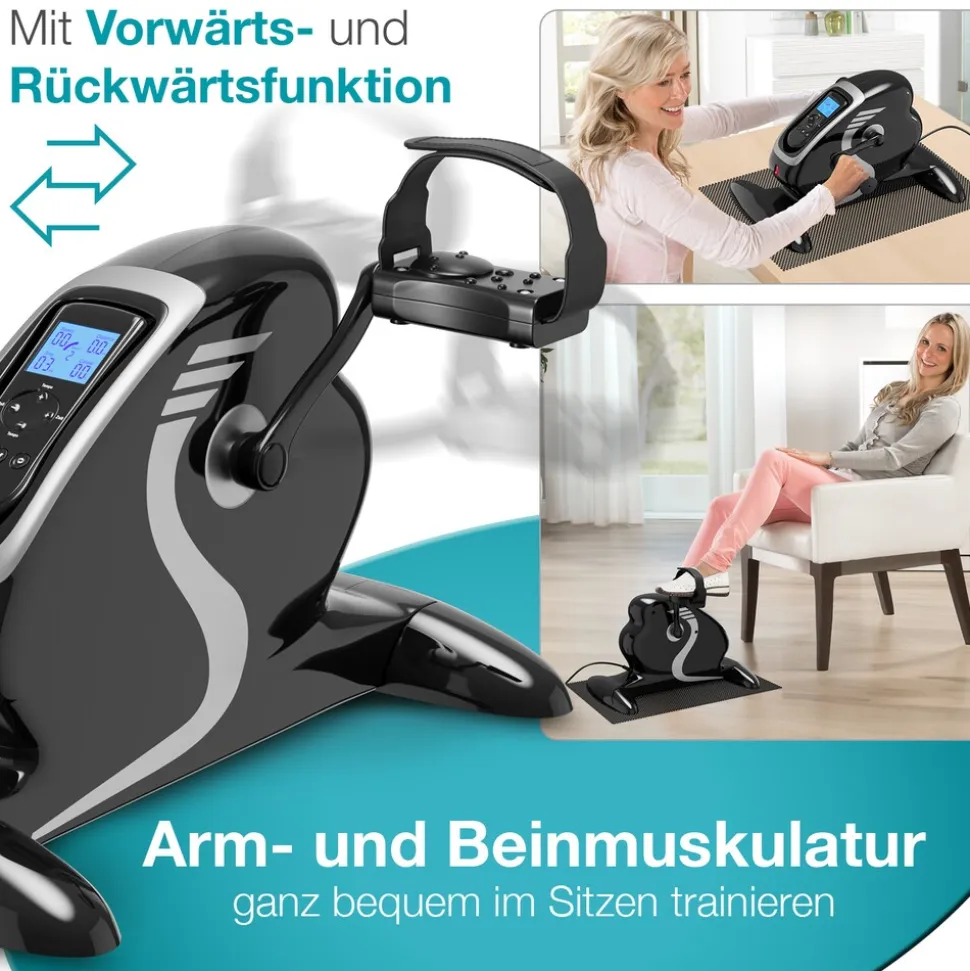 ELONEO 2in1 Arm- und Beintrainer, Elektro-Mini-Heimtrainer 3.0, Pedealtrainer mit Motor, inkl. Trainingsdisplay, Massage-Handgriffe Anti-Rutschmatt