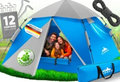 ELONEO Wurfzelt, 2-4 Personen Pop Up Zelt wasserdichtes Campingzelt schnellaufbau Zelt, Blau/Grau