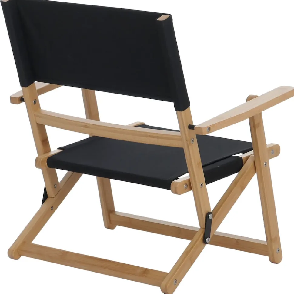 2er-Set Bambus Campingstuhl MCW-Q42, Gartenstuhl Balkonstuhl Freizeitstuhl klappbar Outdoor Stoff/Textil ~ schwarz