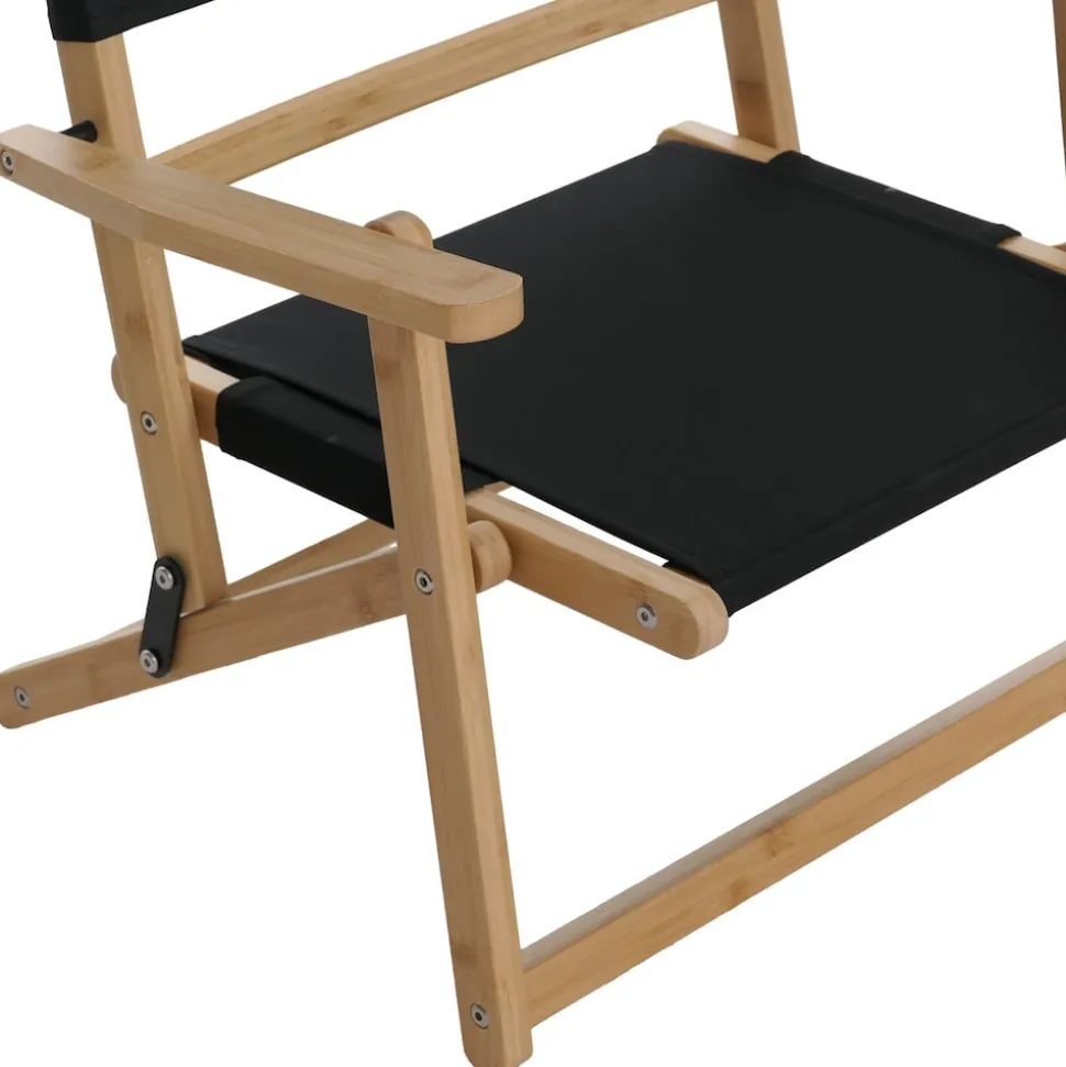 2er-Set Bambus Campingstuhl MCW-Q42, Gartenstuhl Balkonstuhl Freizeitstuhl klappbar Outdoor Stoff/Textil ~ schwarz
