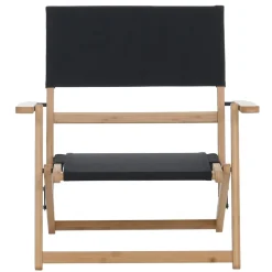 2er-Set Bambus Campingstuhl MCW-Q42, Gartenstuhl Balkonstuhl Freizeitstuhl klappbar Outdoor Stoff/Textil ~ schwarz