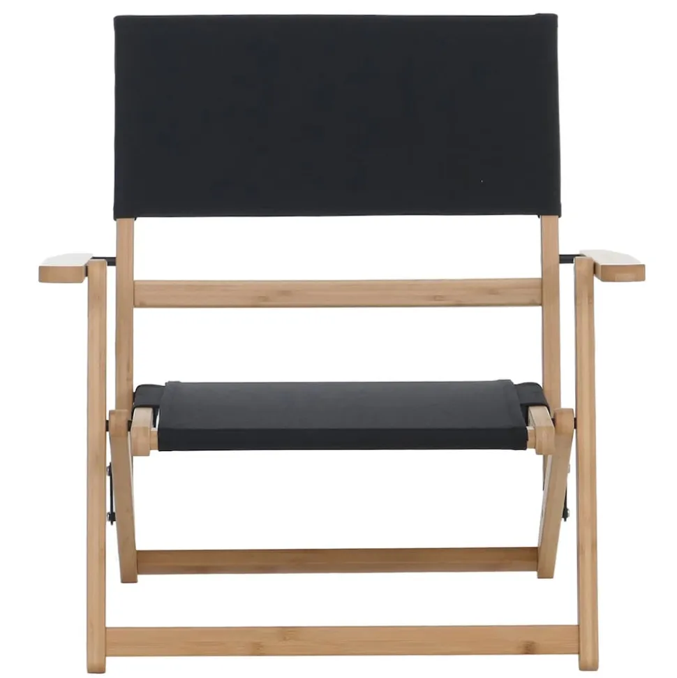 2er-Set Bambus Campingstuhl MCW-Q42, Gartenstuhl Balkonstuhl Freizeitstuhl klappbar Outdoor Stoff/Textil ~ schwarz