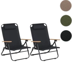 2er-Set Campingstuhl MCW-Q44, Gartenstuhl Balkonstuhl Freizeitstuhl, klappbar verstellbar Outdoor Metall Stoff ~ schwarz