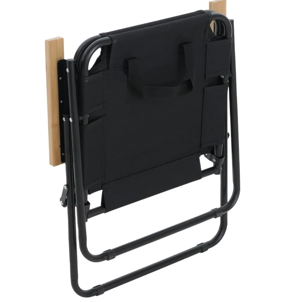 2er-Set Campingstuhl MCW-Q43, Gartenstuhl Balkonstuhl Freizeitstuhl, klappbar Bambus Metall Stoff/Textil ~ schwarz