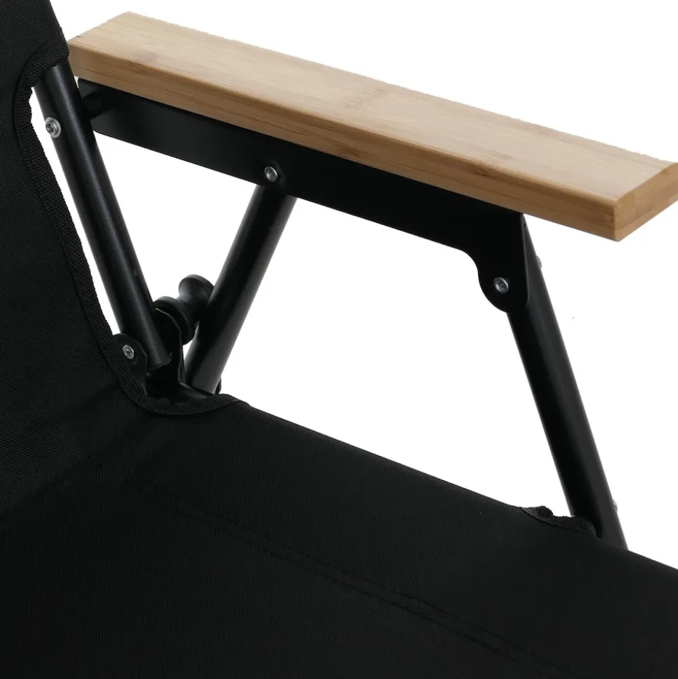 2er-Set Campingstuhl MCW-Q43, Gartenstuhl Balkonstuhl Freizeitstuhl, klappbar Bambus Metall Stoff/Textil ~ schwarz
