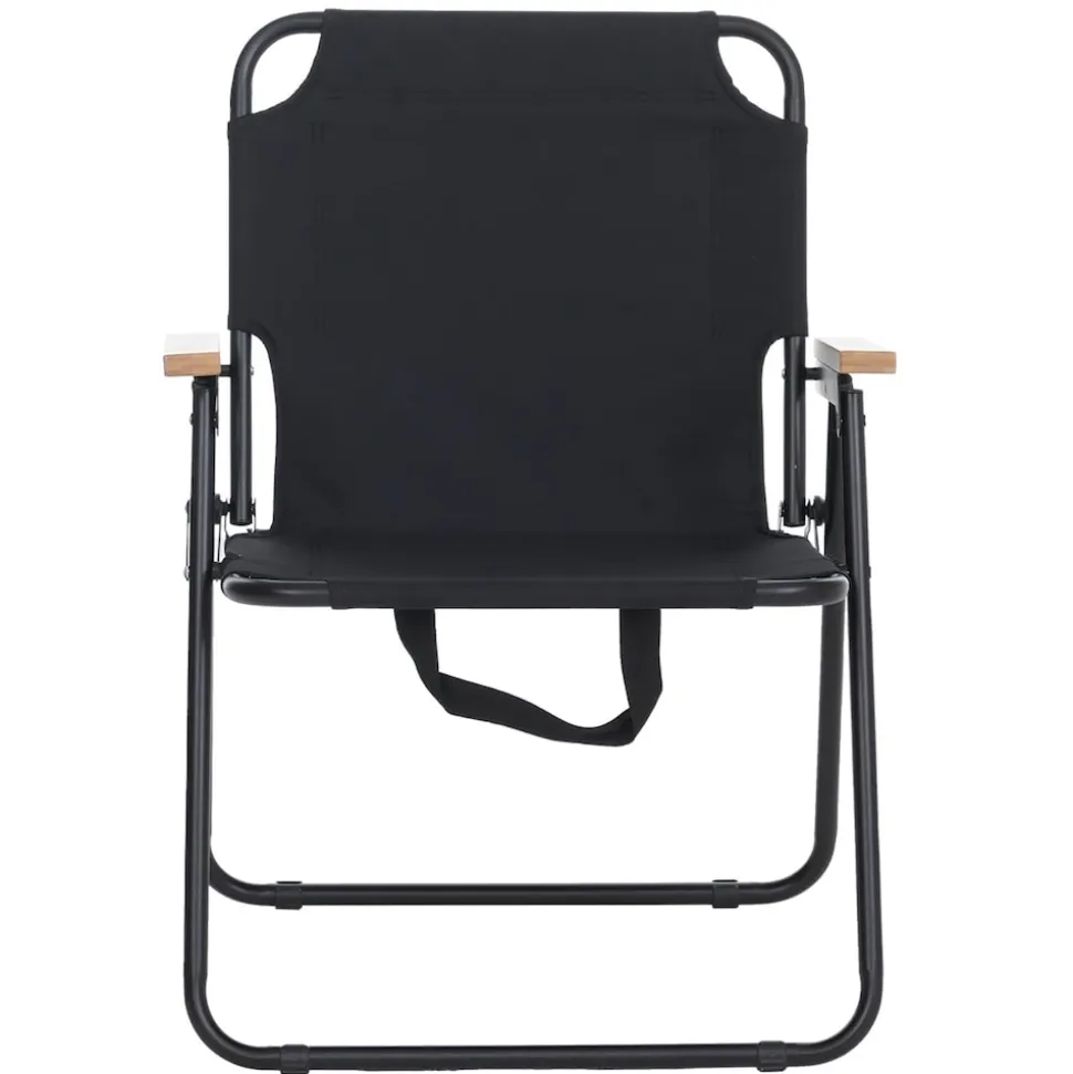 2er-Set Campingstuhl MCW-Q43, Gartenstuhl Balkonstuhl Freizeitstuhl, klappbar Bambus Metall Stoff/Textil ~ schwarz