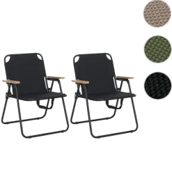 2er-Set Campingstuhl MCW-Q43, Gartenstuhl Balkonstuhl Freizeitstuhl, klappbar Bambus Metall Stoff/Textil ~ schwarz