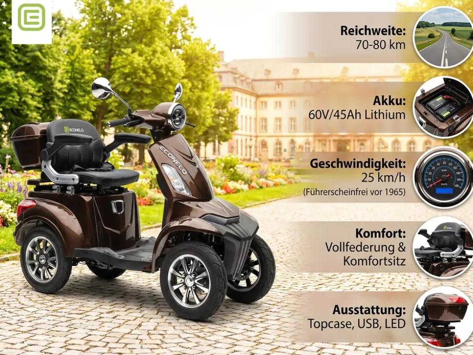 E-Seniorenmobil MAXXI 4.0 - Lithium Akku - 1000W - 25km/h - BRAUN