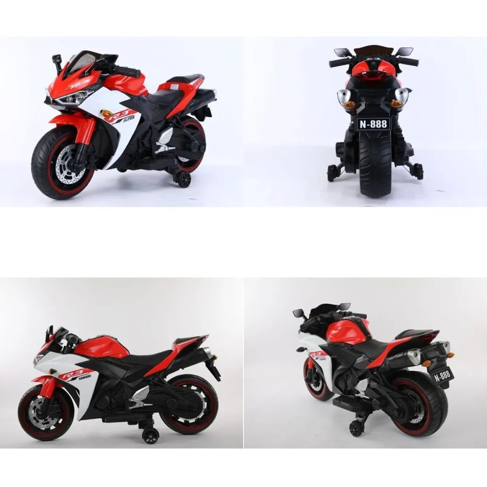 ES-Toys Elektro Kindermotorrad 888 Stützräder LED-Scheinwerfer Batterieanzeige rot