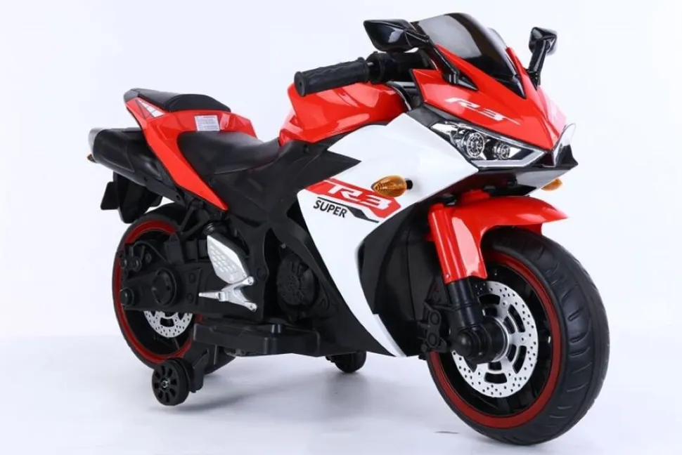 ES-Toys Elektro Kindermotorrad 888 Stützräder LED-Scheinwerfer Batterieanzeige rot