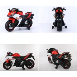 ES-Toys Elektro Kindermotorrad 888 Stützräder LED-Scheinwerfer Batterieanzeige rot