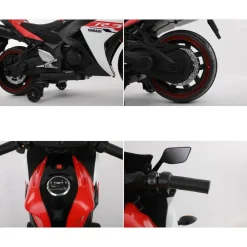 ES-Toys Elektro Kindermotorrad 888 Stützräder LED-Scheinwerfer Batterieanzeige rot