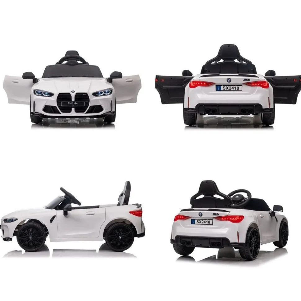 ES-Toys Kinder Elektroauto BMW M4 lizenziert 12V7A Akku 2 Motoren EVA-Reifen MP3 weiß