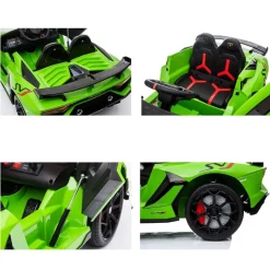 ES-Toys Kinder Elektroauto Lamborghini Aventador SVJ, Kunstledersitz, EVA-Reifen grün