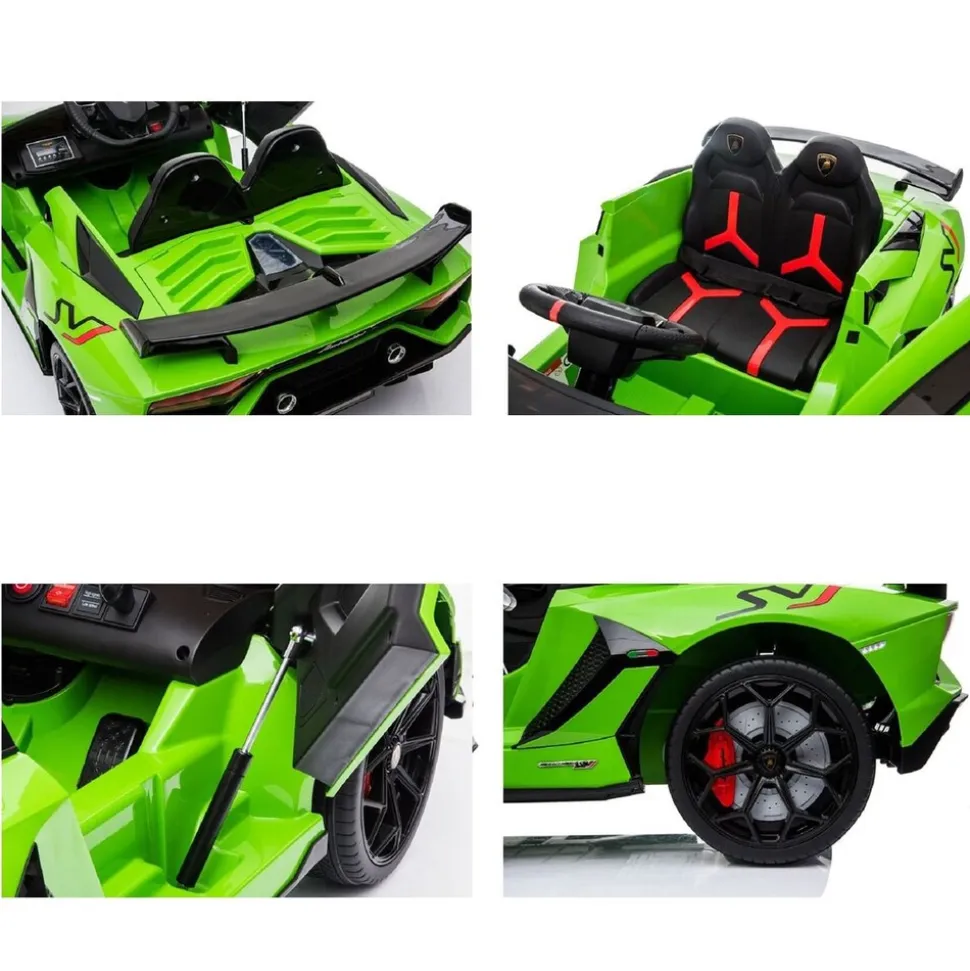 ES-Toys Kinder Elektroauto Lamborghini Aventador SVJ, Kunstledersitz, EVA-Reifen grün