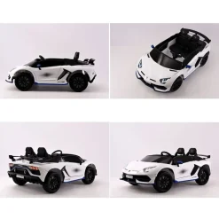 ES-Toys Kinder Elektroauto Lamborghini Aventador SVJ Xago EVA-Reifen Zweisitzer weiß